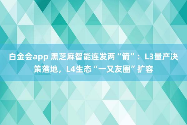 白金会app 黑芝麻智能连发两“箭”：L3量产决策落地，L4生态“一又友圈”扩容