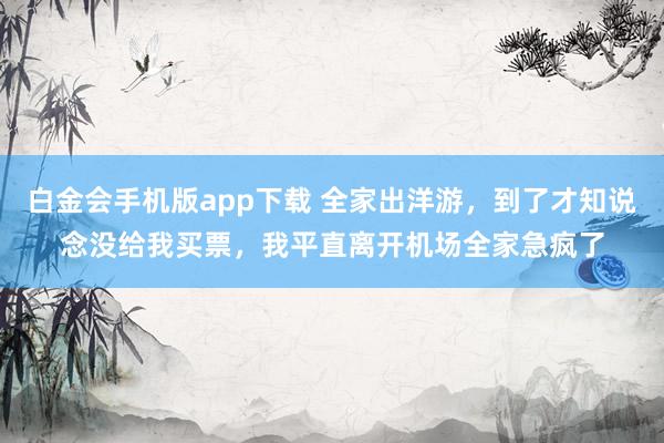白金会手机版app下载 全家出洋游，到了才知说念没给我买票，我平直离开机场全家急疯了