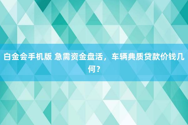 白金会手机版 急需资金盘活，车辆典质贷款价钱几何？