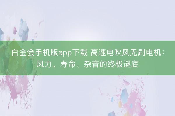 白金会手机版app下载 高速电吹风无刷电机：风力、寿命、杂音的终极谜底