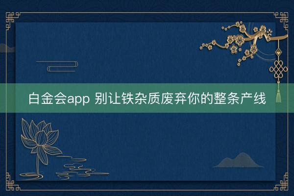 白金会app 别让铁杂质废弃你的整条产线